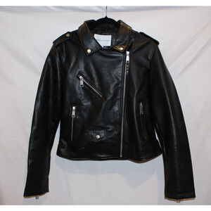 REBECCA‎ MINKOFF Women's Faux Leather Motorcycle Jacket Sz L BLACK